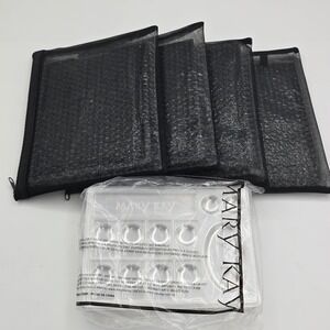 Mary Kay 4 Mesh Zipper Pouches Folding Tabletop Mirror and Makeup Tray Set Black